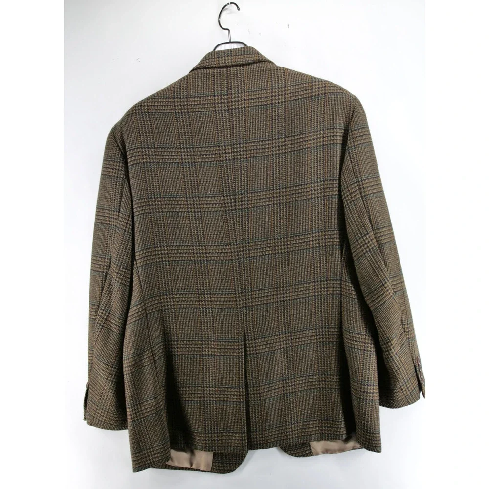Chaps Ralph Lauren Mens Wool Blazer Brown 42R Sport Coat Plaid Vintage
